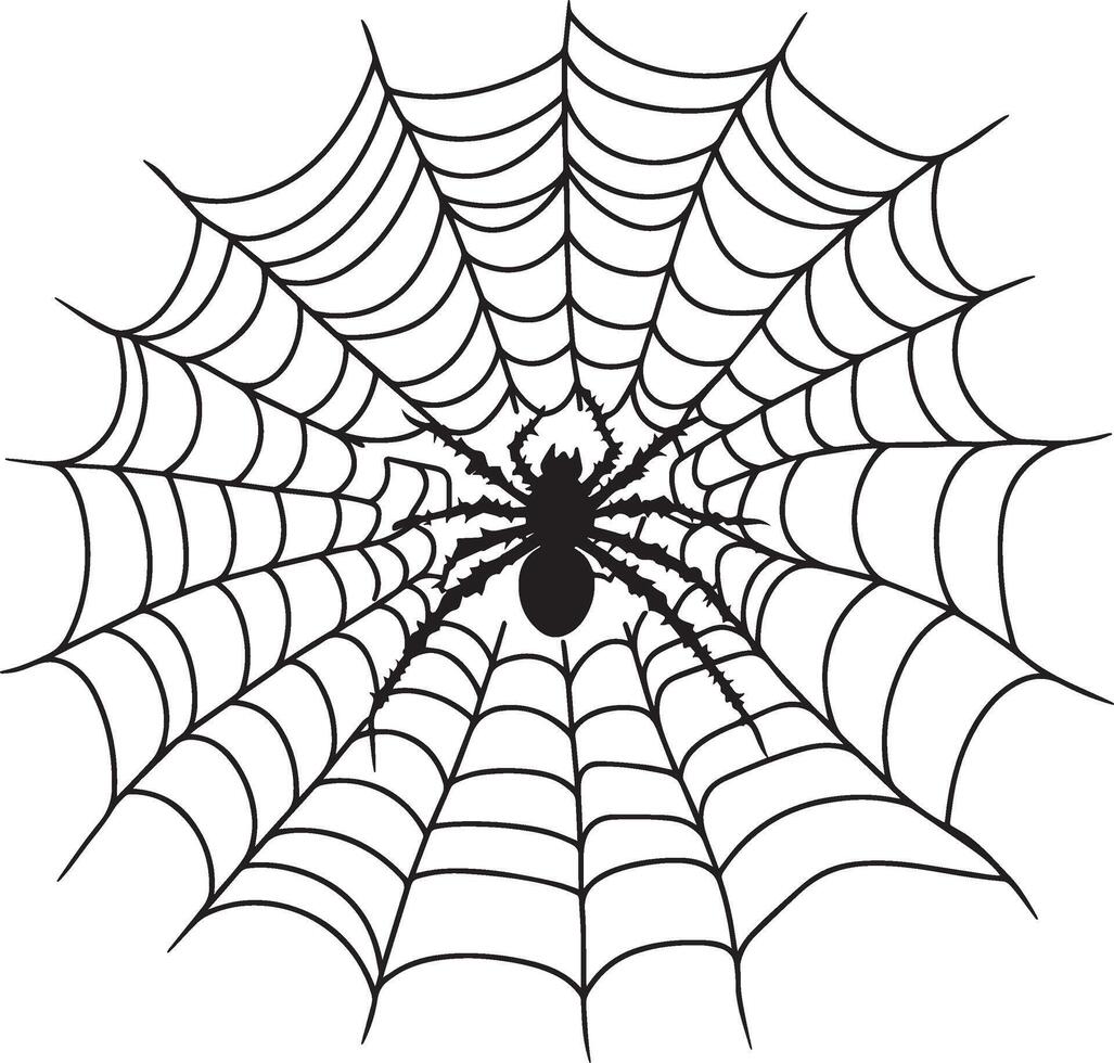 Scary spider web cobweb, halloween linear black vector