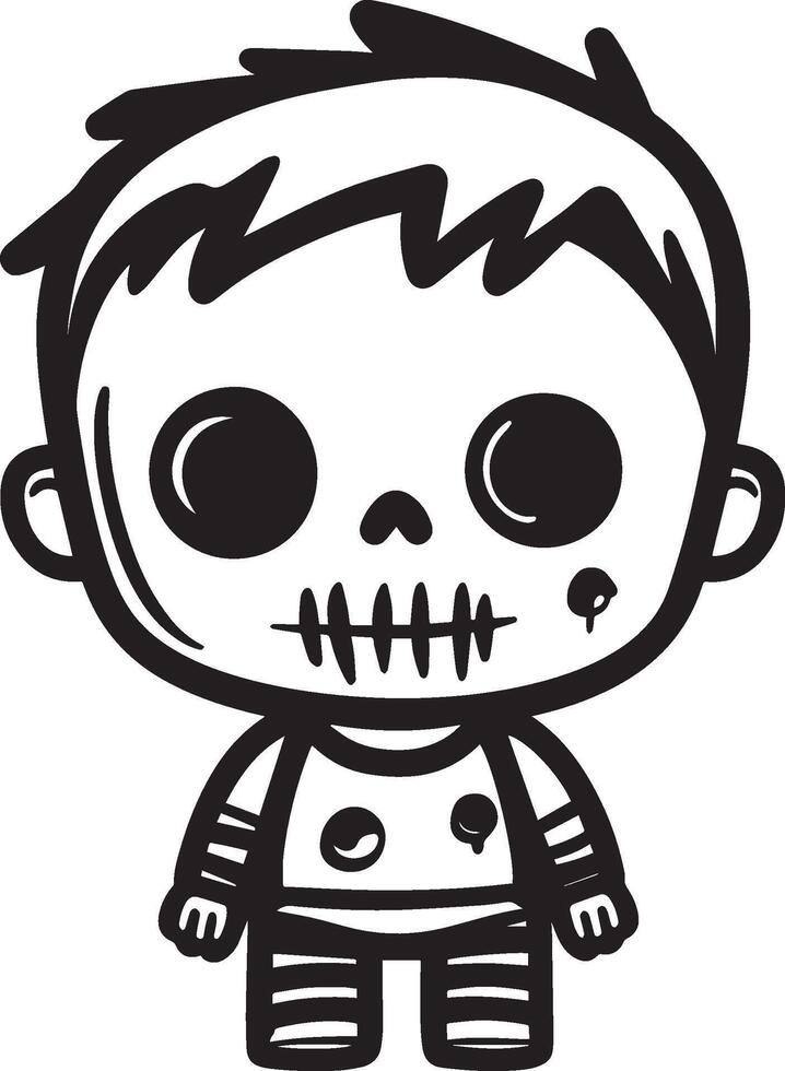 Little kid wearing Zombie costume linear black vector