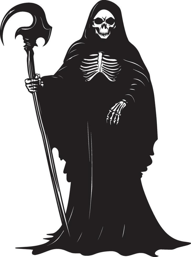 Cartoon Grim Reaper linear black vector