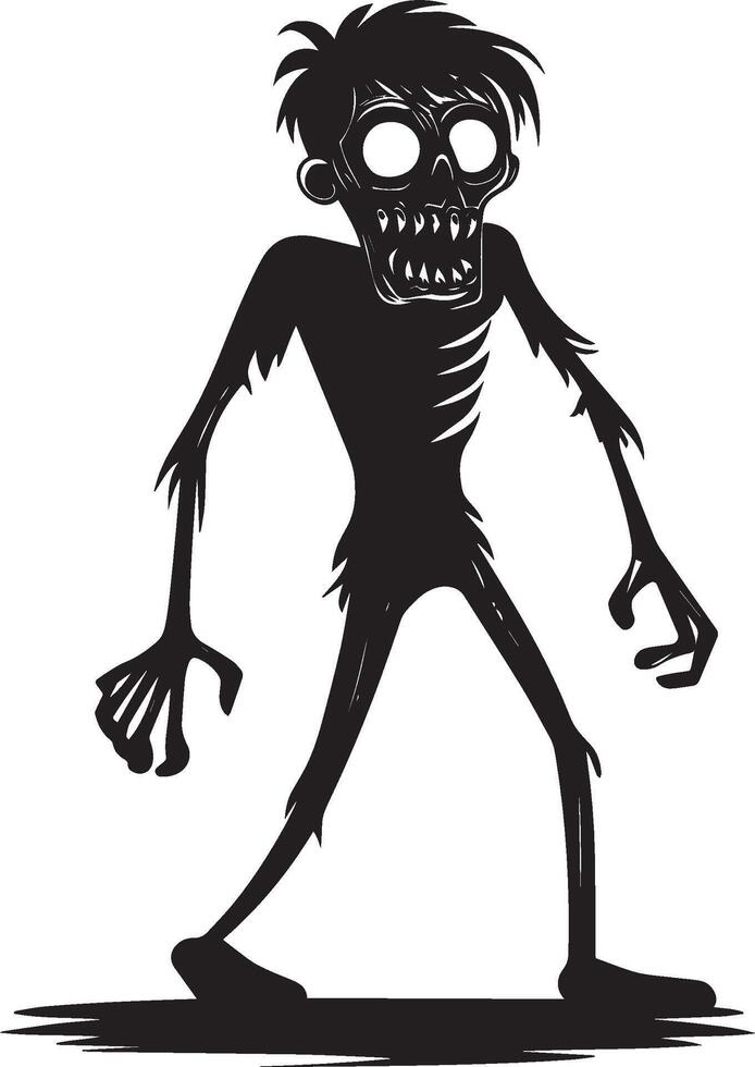 Halloween cartoon walking zombie clean simple black vector