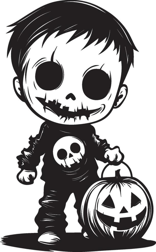 Cute Jack o lantern bucket with candies clean simple black vector