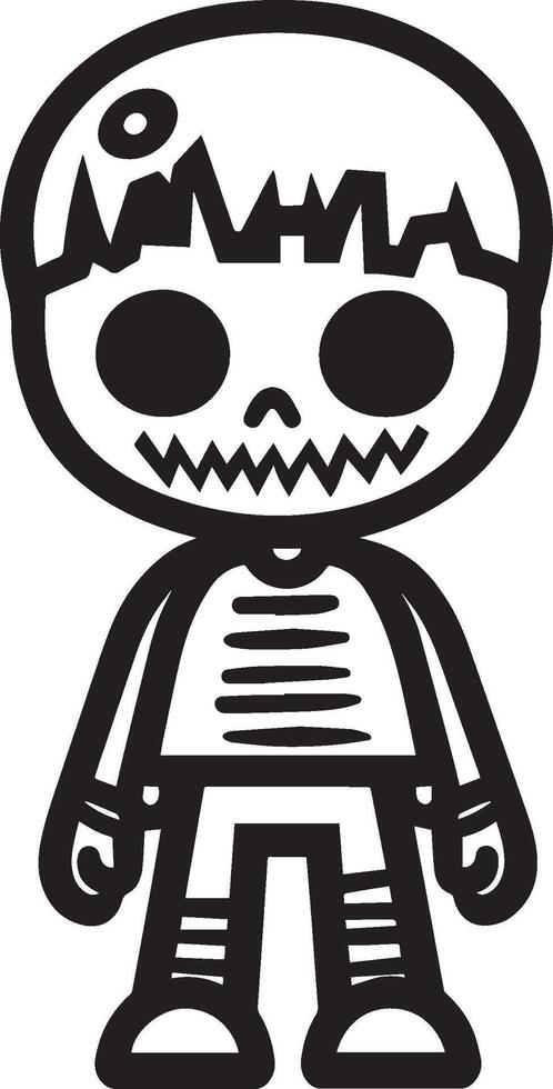 Little kid wearing Zombie costume linear black vector