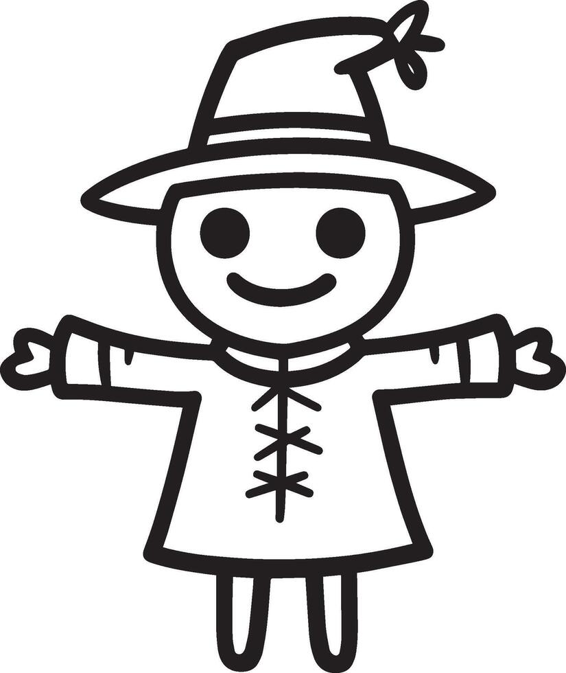 Cute Scarecrow linear black vector