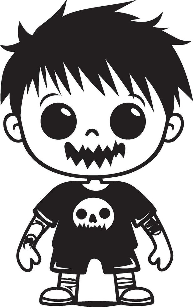 Little kid wearing Zombie costume clean simple black vector