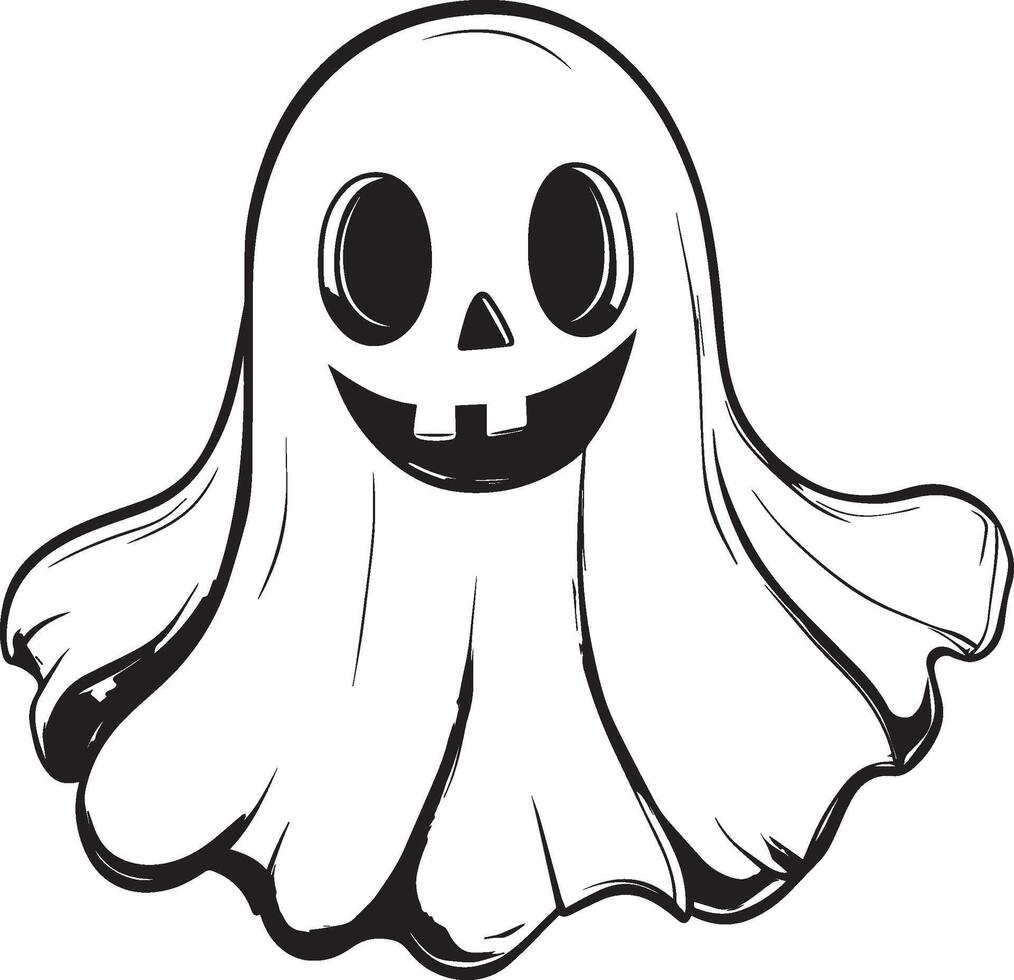 Cartoon Halloween Ghost sheet linear black vector