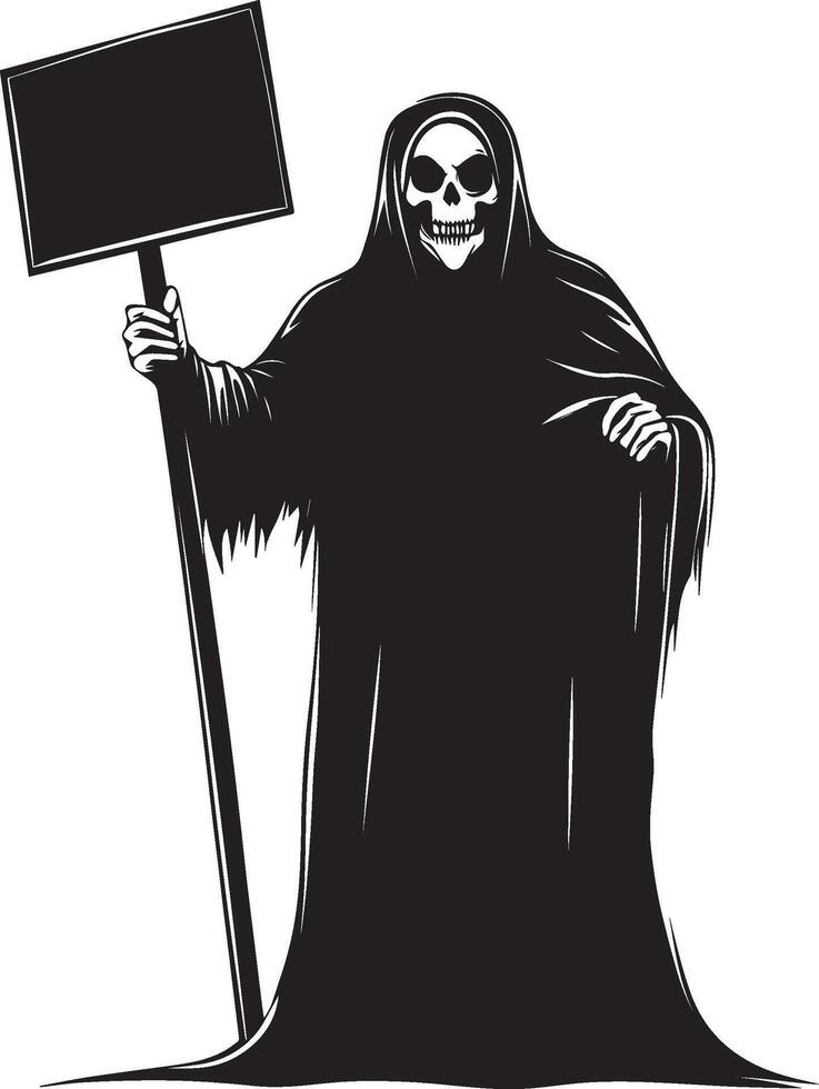 Grim Reaper holding sign board silhouette black vector