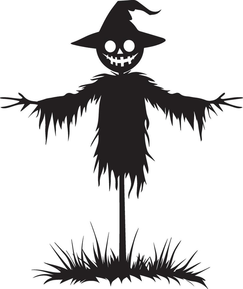 Cartoon Halloween Scarecrow silhouette black vector