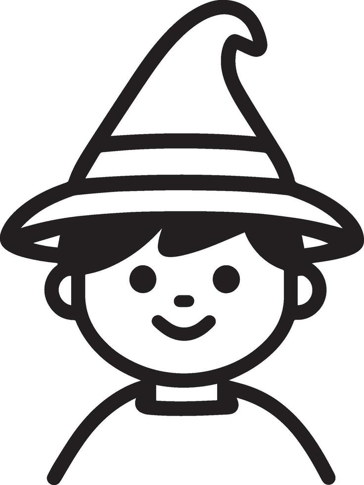 Little kid wearing witch costume linear black vector