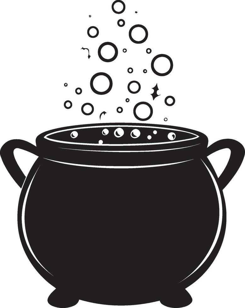 Cauldron with bubbles, halloween silhouette black vector