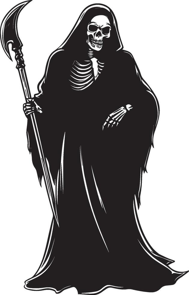 Cartoon Grim Reaper linear black vector