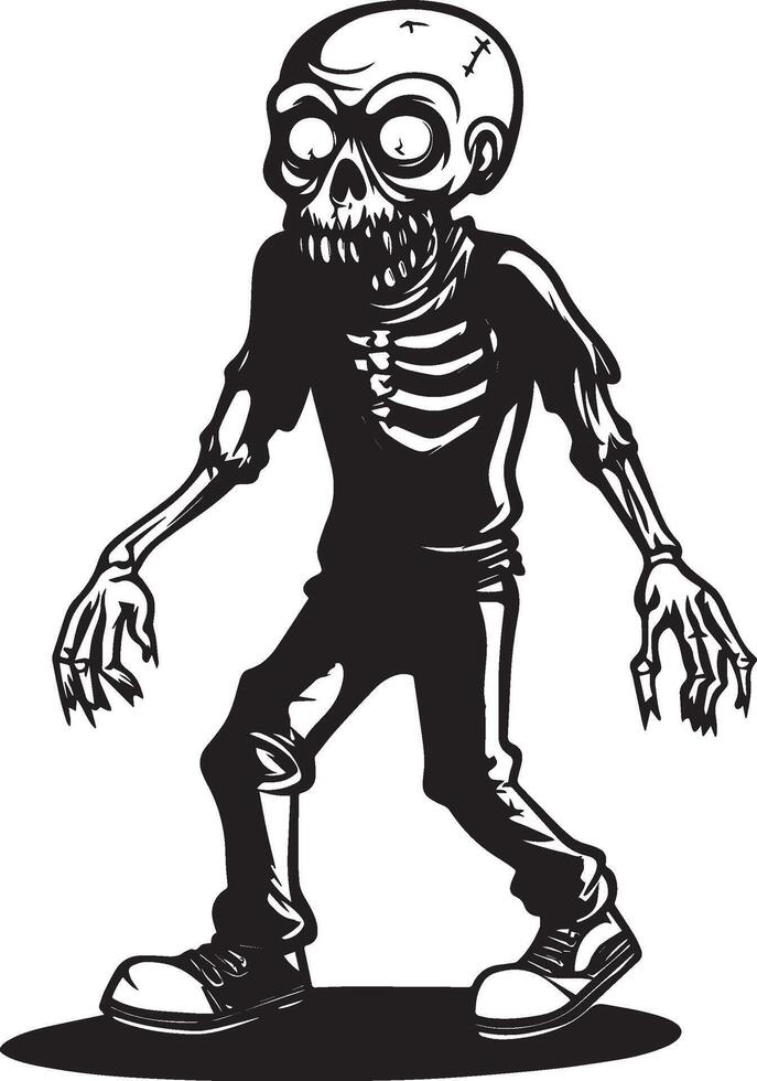 Halloween cartoon walking zombie linear black vector