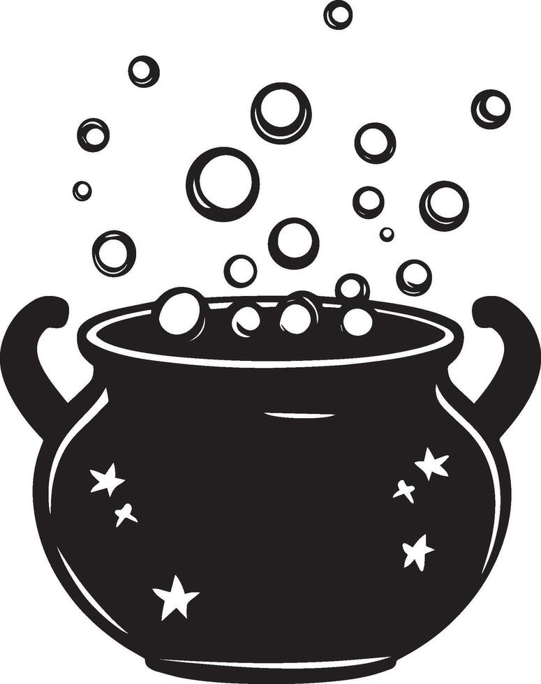Cauldron with bubbles, halloween clean simple black vector