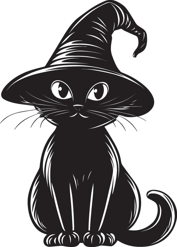 Cat wear witch hat halloween clean simple black vector