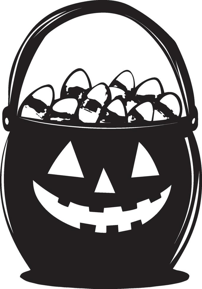 Halloween Candy corn in jack o lantern bucket clean simple black vector
