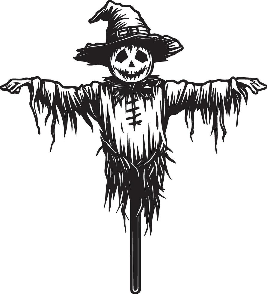 Halloween Scarecrow linear black vector