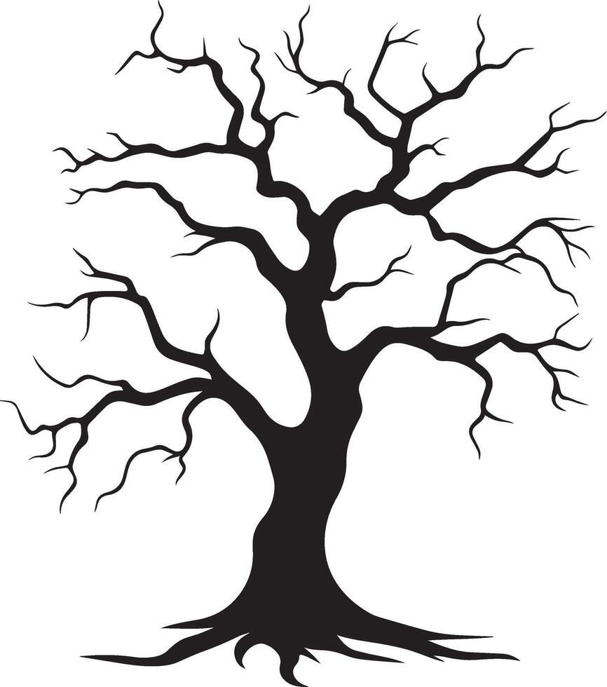 Halloween creepy scary bare tree linear black vector