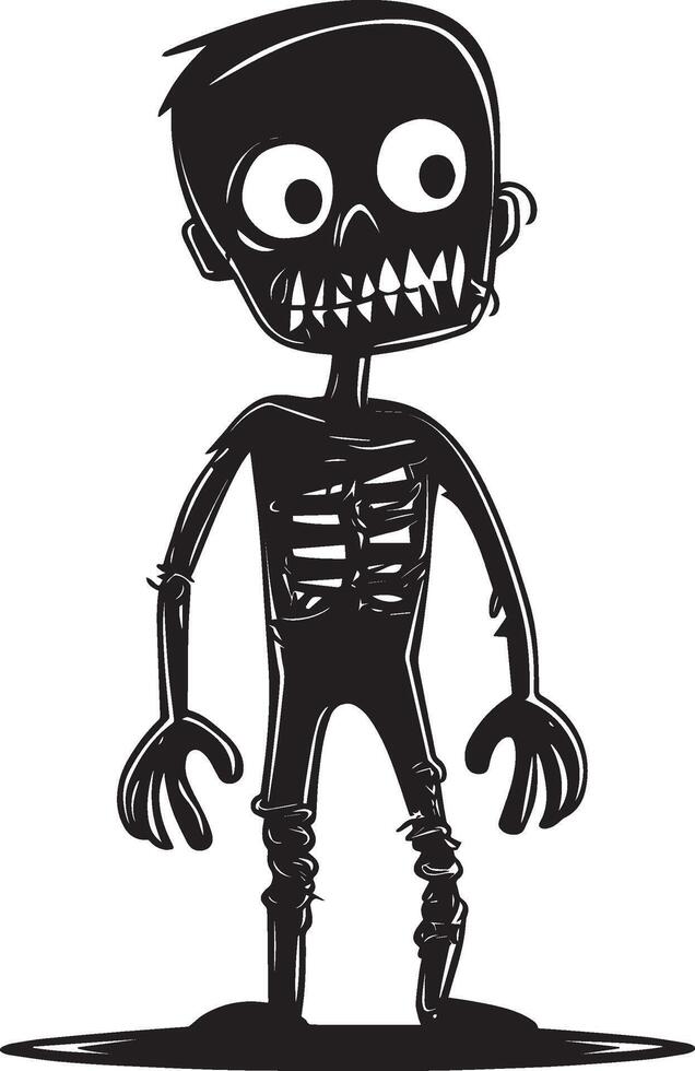 Halloween cartoon walking zombie linear black vector