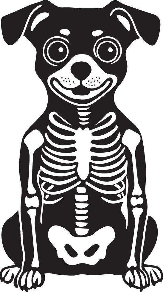 Dog wearing skeleton costume for halloween silhouette black vector