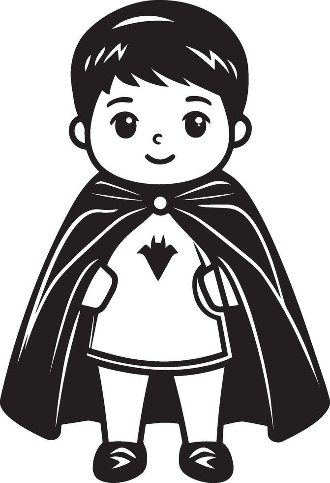 Little kid wearing Cloaks and cape costume clean simple black vector