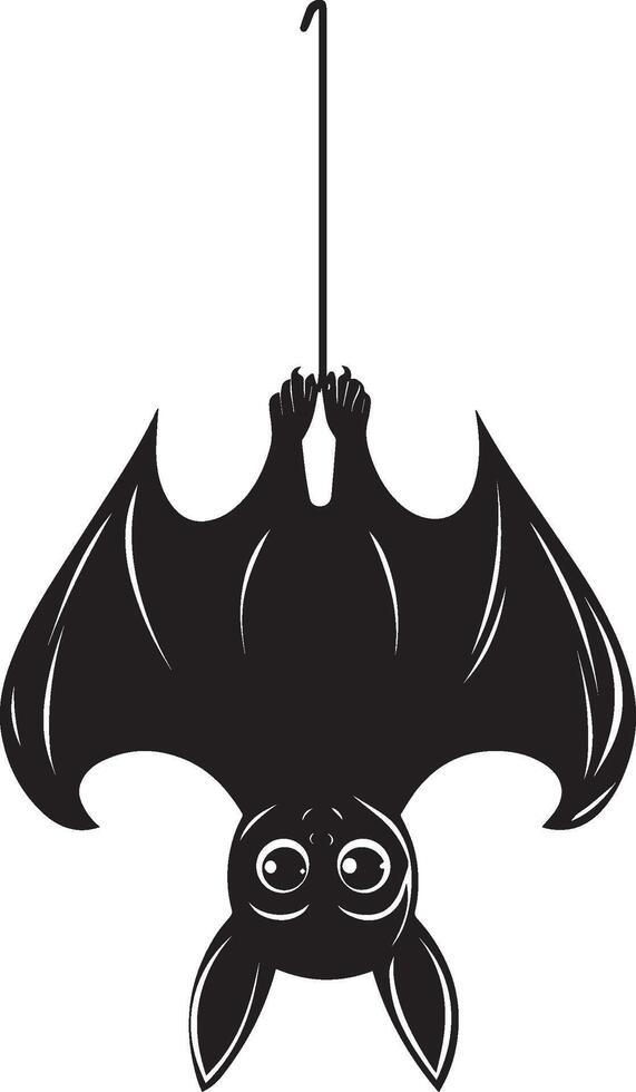 Halloween bat hanging upside down clean simple black vector