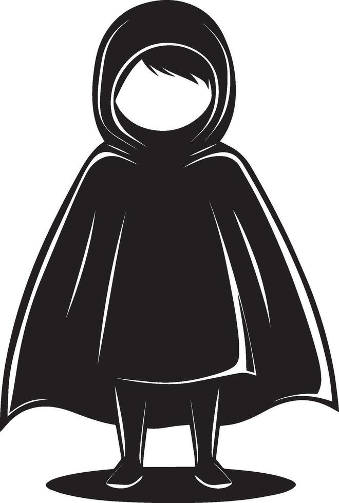 Little kid wearing Cloaks and cape costume clean simple black vector