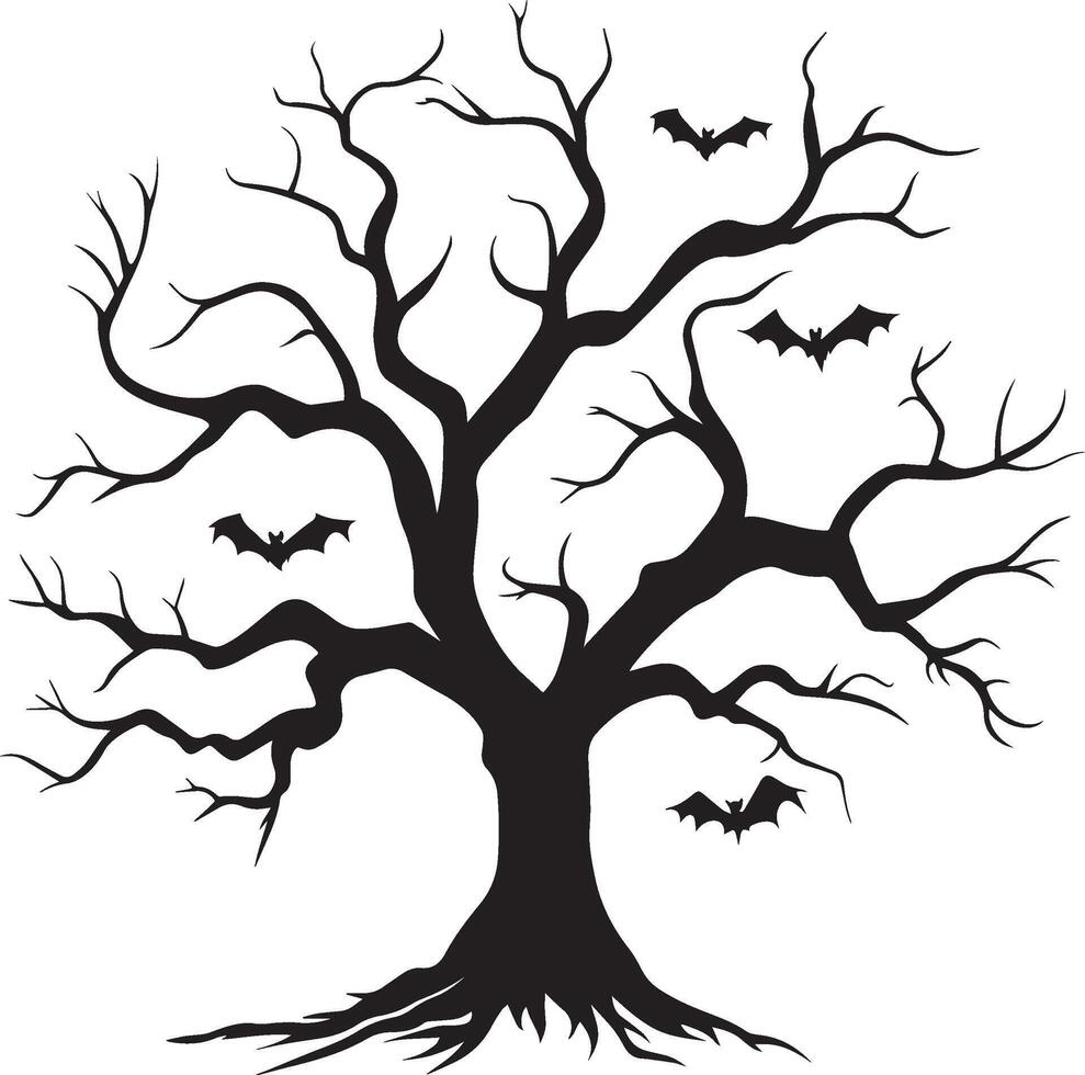 Halloween Dead tree linear black vector