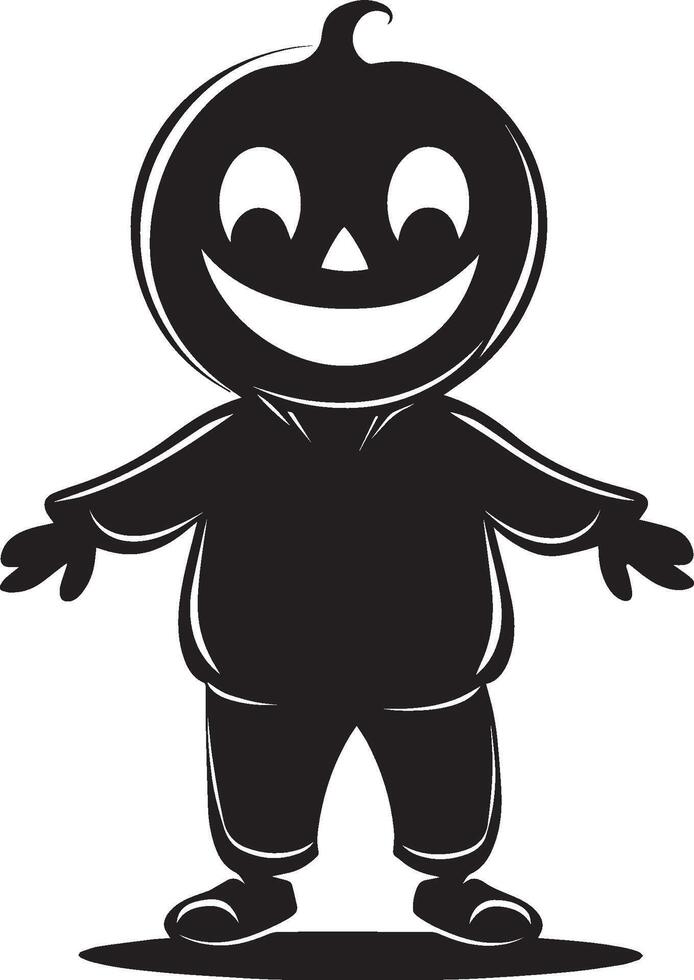 Little kid wearing Pumpkin costume silhouette black vector