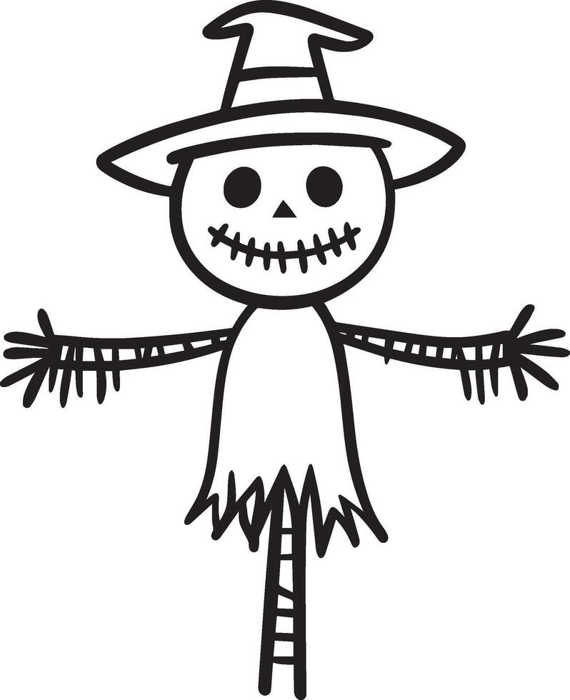 Cute Halloween Scarecrow linear black vector