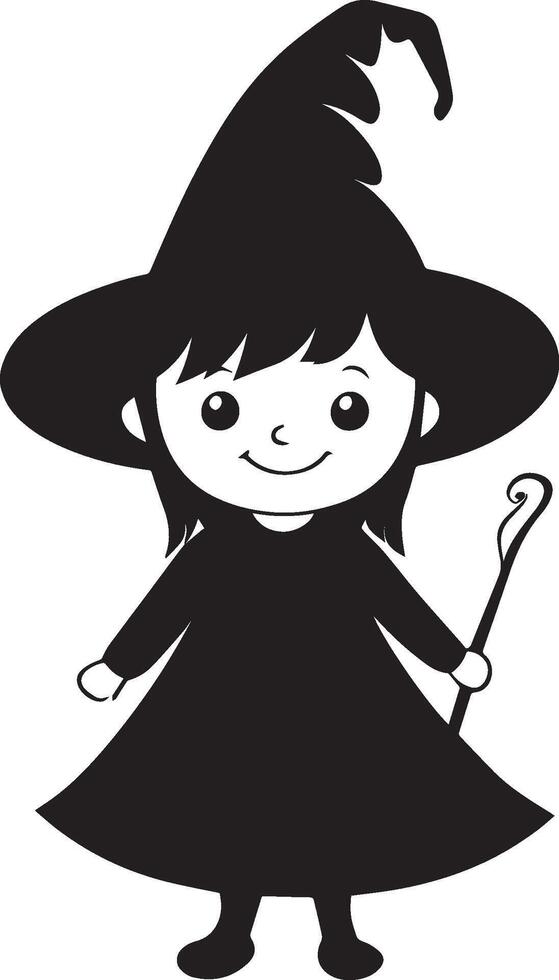 Little kid wearing witch costume silhouette black vector