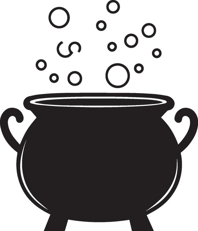 Cauldron with bubbles, halloween clean simple black vector