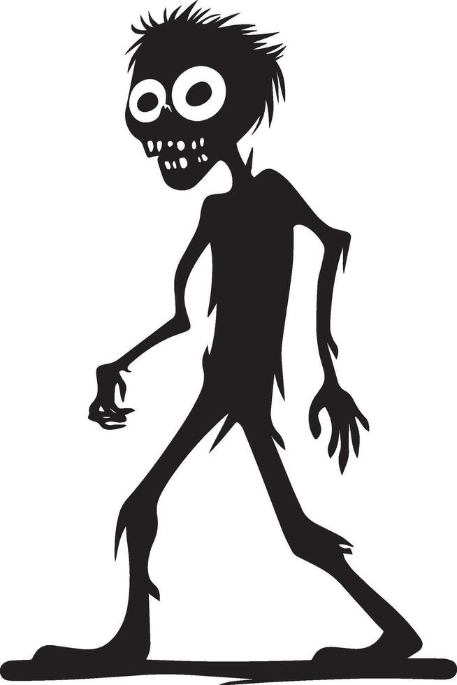 Halloween cartoon walking zombie clean simple black vector