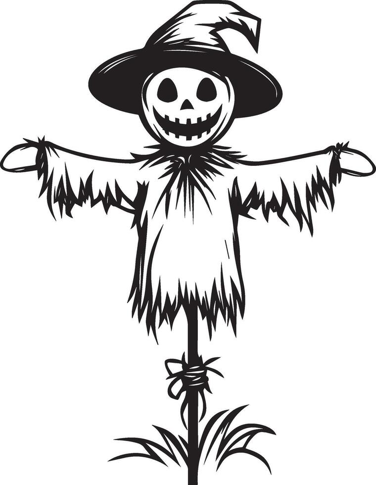 Cartoon Scarecrow linear black vector