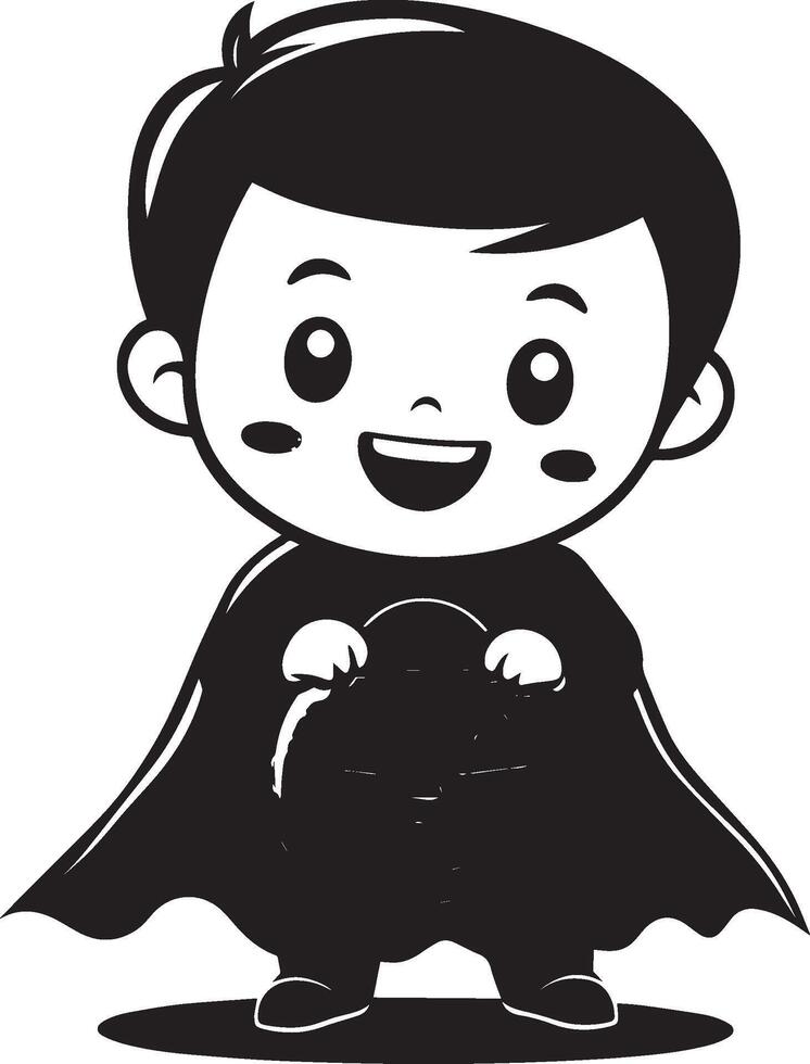 Little kid wearing Vampire costume holding jack o lantern clean simple black vector