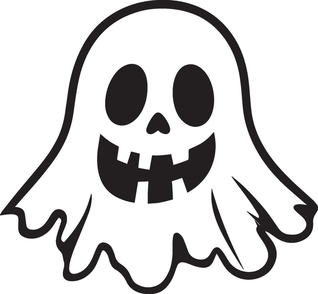 halloween Cartoon ghost linear black vector