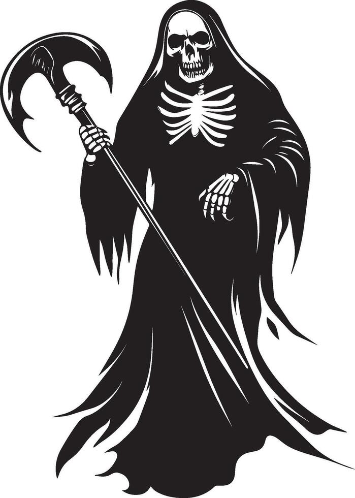 Scarry Grim Reaper halloween linear black vector