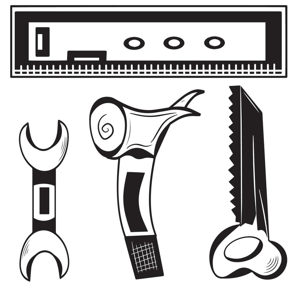 work tool icons, carpentry work tool illustrations, work tool icon sets vector