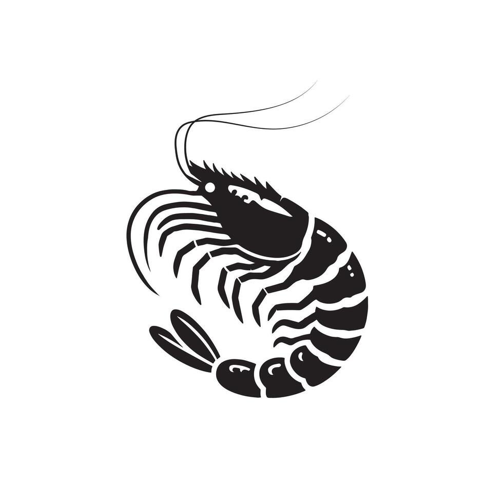 Shrimp Silhouette isolated on white background Minimalist crayfish vector