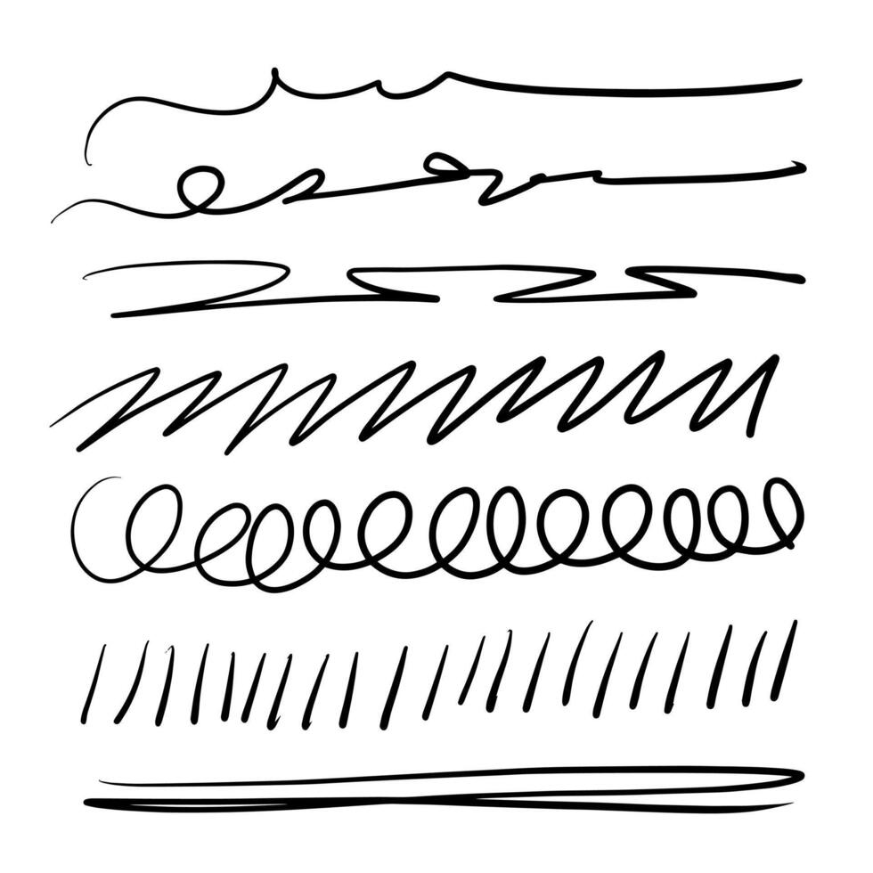 Set of artistic pen brushes. Hand drawn grunge strokes. Doodle lines, various dividers for web sites. vector