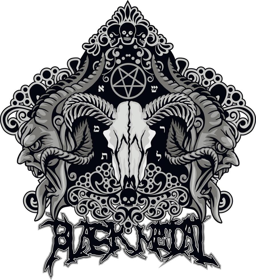 gothic sign with horned skull, grunge vintage design t shirts vector
