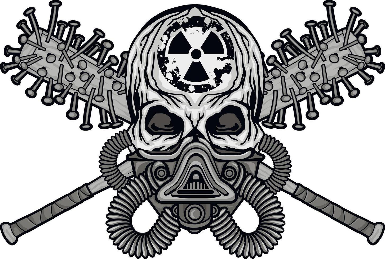 post-apocalypse sign with skull and gas mask, grunge vintage design t shirts vector
