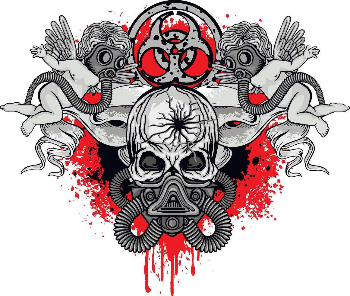 post-apocalypse sign with skull and gas mask, grunge vintage design t shirts vector
