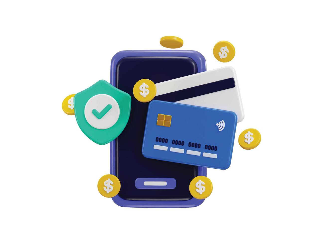 3D credit card money financial security for online shopping and online payment with payment protection with mobile phone icon vector