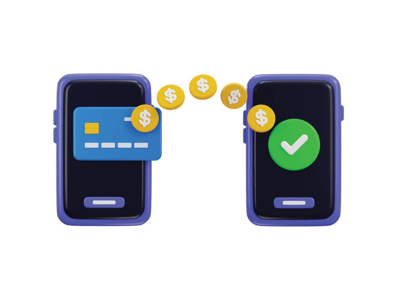 3D Online money transfer icon on credit card payment successful icon, money online payment success, online payment, business finance, payment on mobile bank icon vector