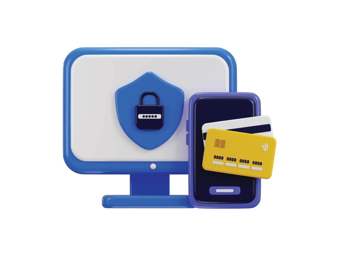 3D credit card money financial security for online shopping and online payment on payment protection with mobile phone icon vector