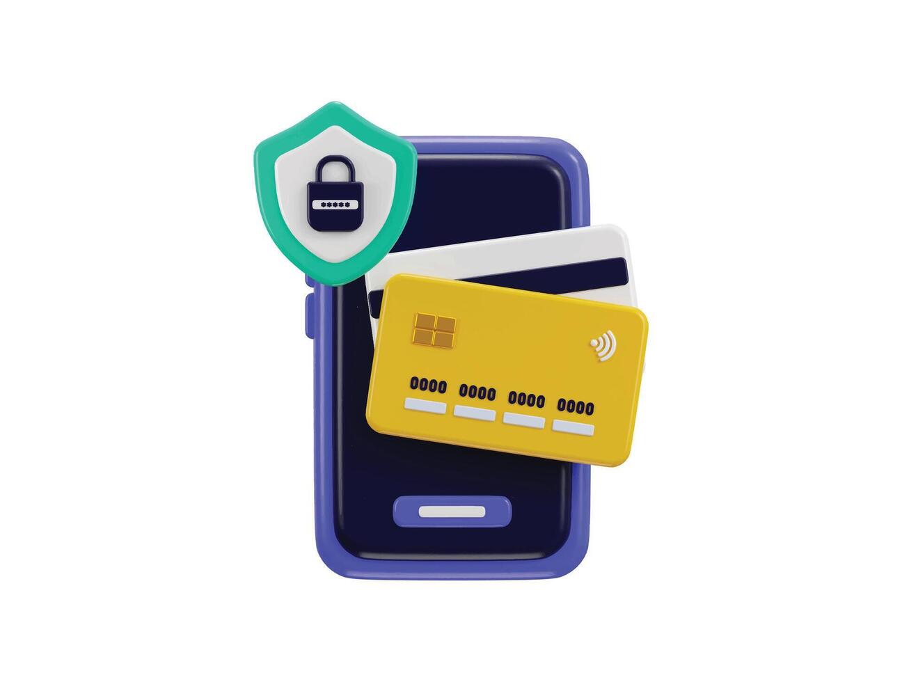 3D credit card money financial security for online shopping and online payment with payment protection with mobile phone icon vector