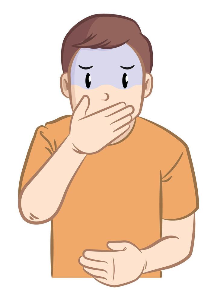 Nauseated Man Covering Mouth with Hand vector