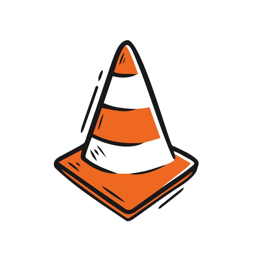 hand drawn, doodle sketch style illustration of traffic cone vector