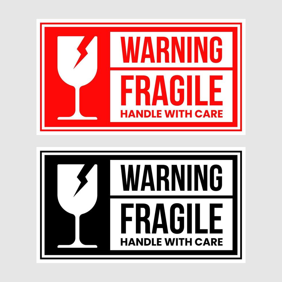 Fragile sticker and warning label. Red Handle with Care label with broken glass symbol. illustration for packaging, shipping, and product safety vector