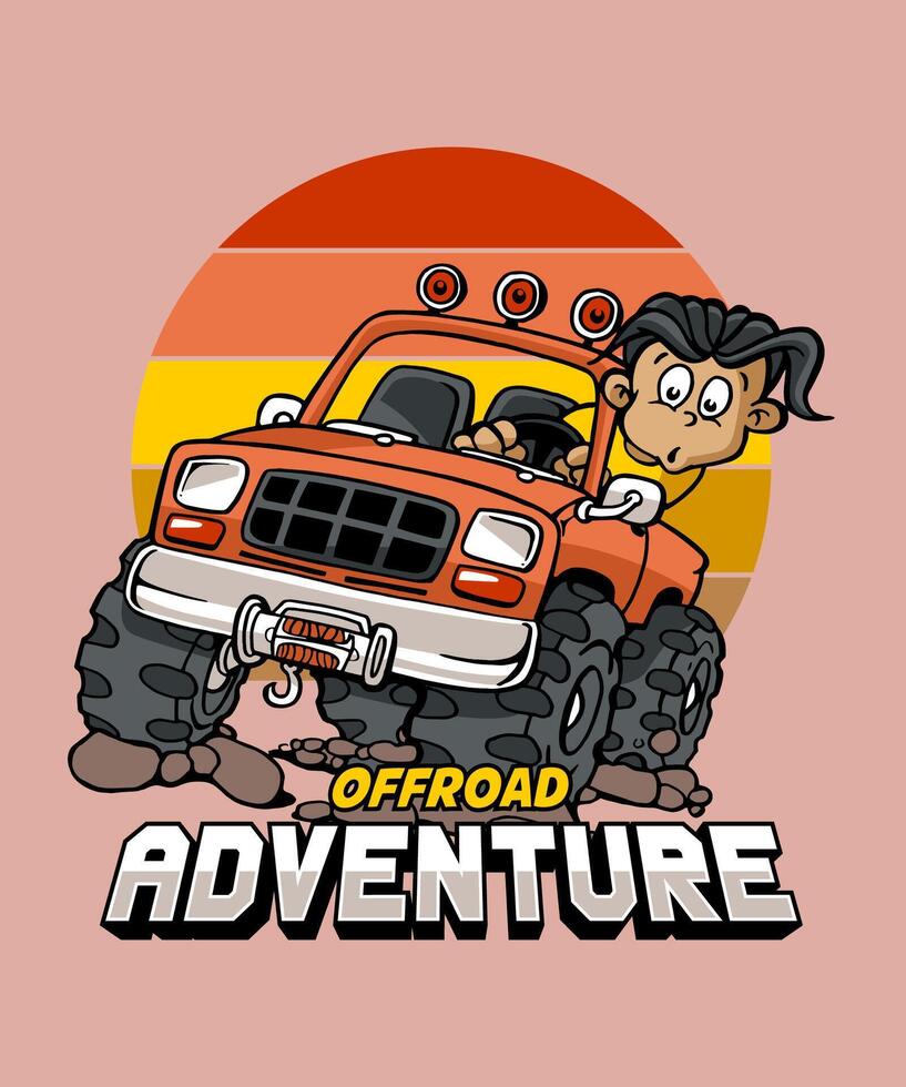 Offroad Adventure Cartoon Illustration Design vector
