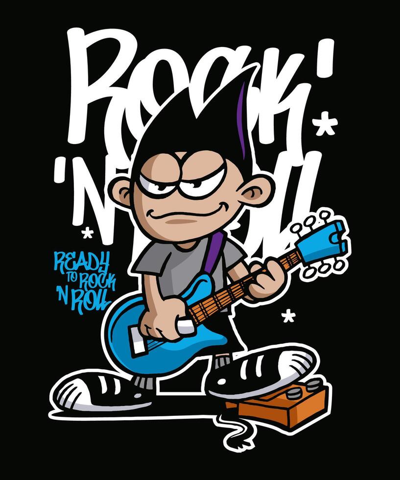 Ready to Rock n Roll Cartoon Illustration Design vector